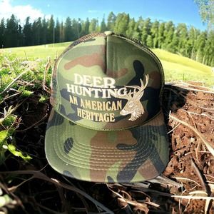 Vintage Deer Hunting “An American Heritage ” Camo Snapback Hat Cap
